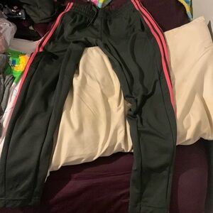 Dark military green with pink stripes Adidas joggers
